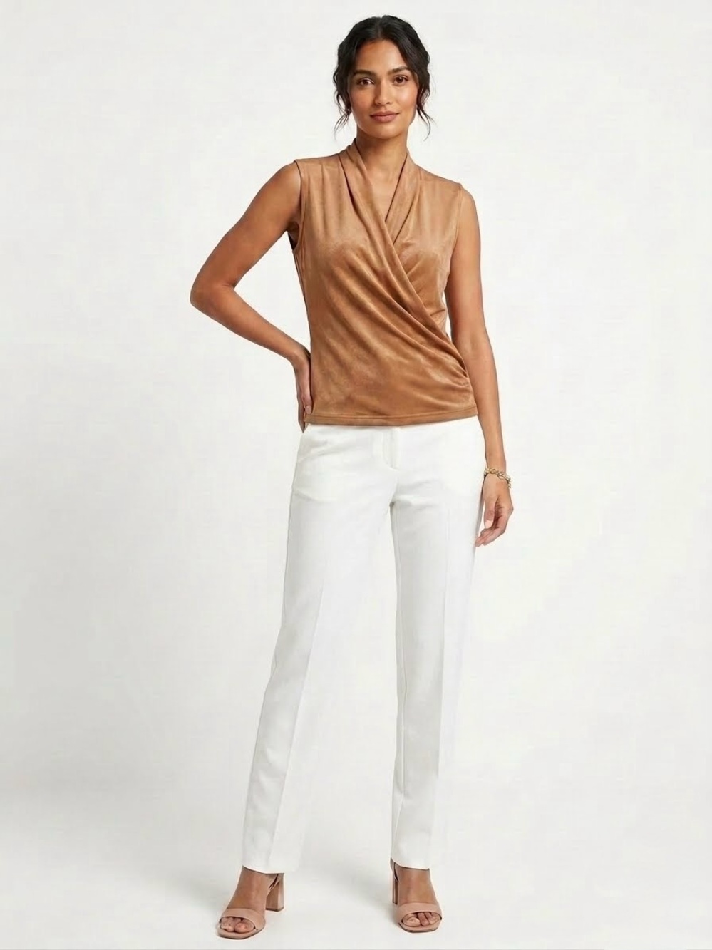 Banana Republic Afternoon Latte Crepe Wrap Top S Corporate Chic Minimalist Work - Picture 2 of 14